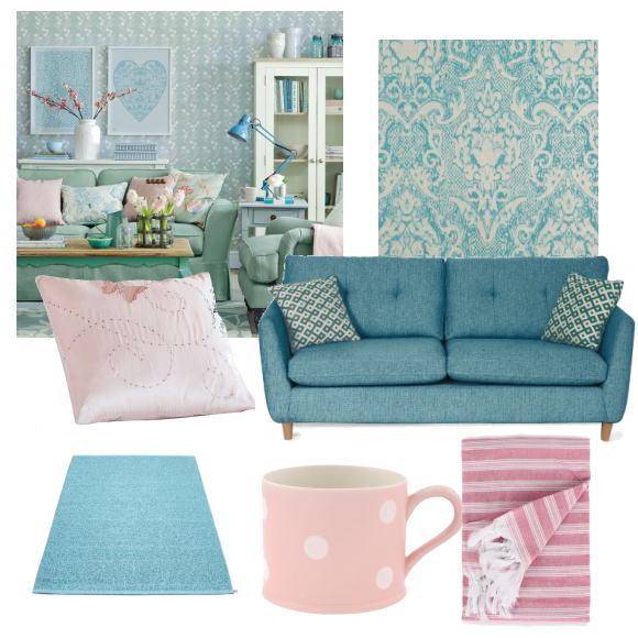 Green and pink living room
