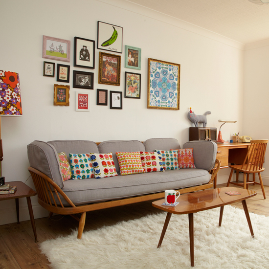 Retro living room with pretty prints  Living room 