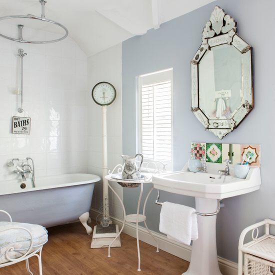 Soft blue and white bathroom