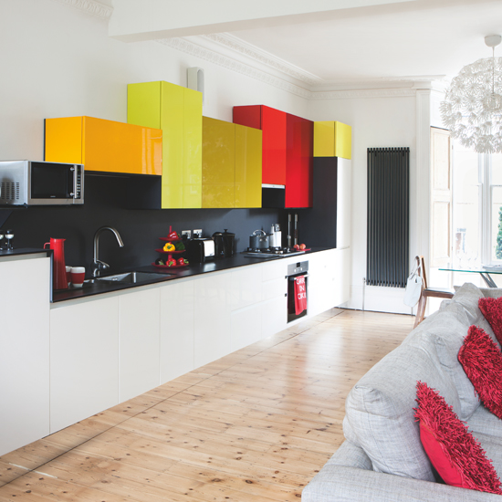 White kitchen with colourful units