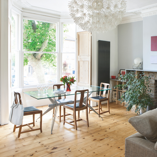 Contemporary wood and glass dining room