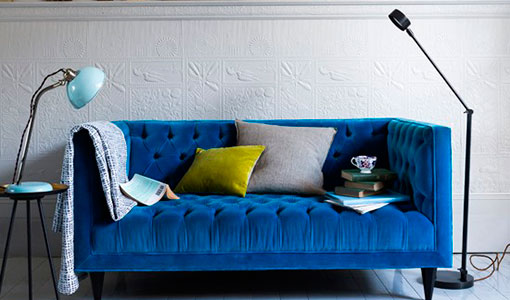 Modern blue and white living room