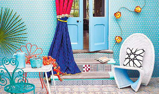 Colourful geometric garden patio