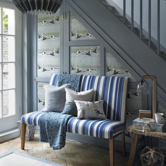 Blue coastal country hallway