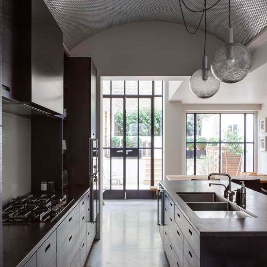 Spacious dark wood kitchen