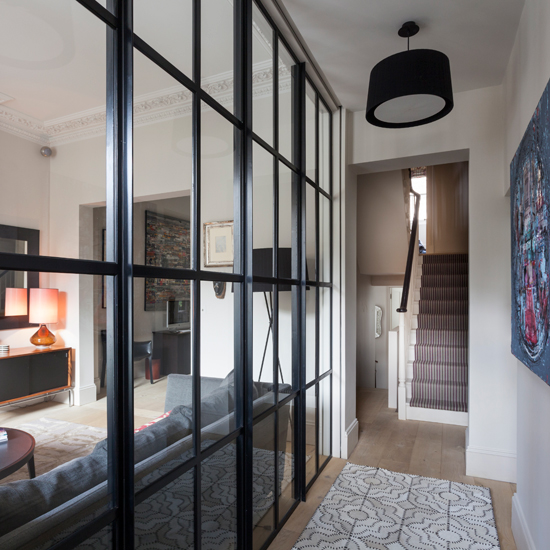 Narrow hallway with glass panelling