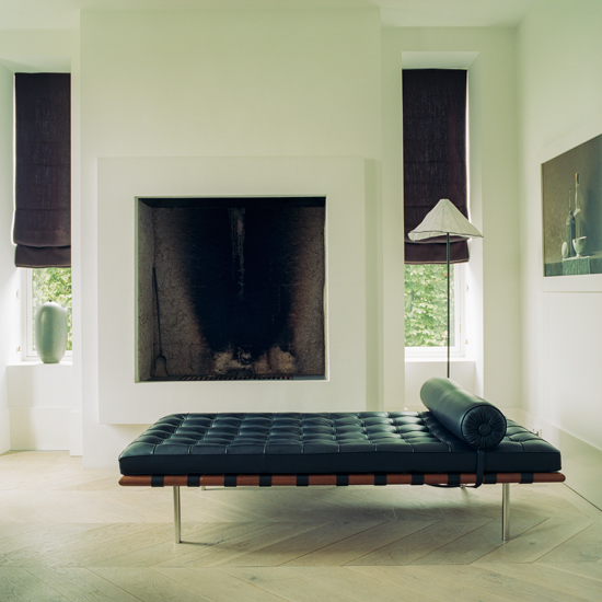 Minimalist study with leather daybed