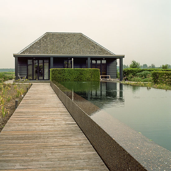 Modern garden with pavilion