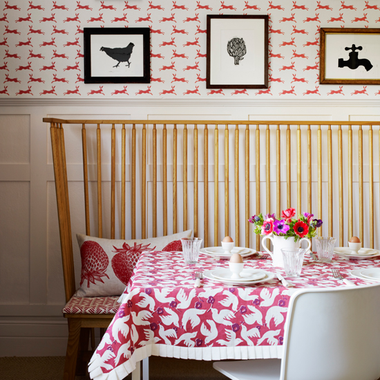 Dining room with pink motif design