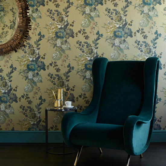 Teal and gold living room