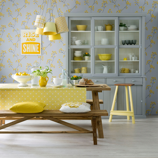 Lemon and dove grey dining room | Dining room decorating ideas