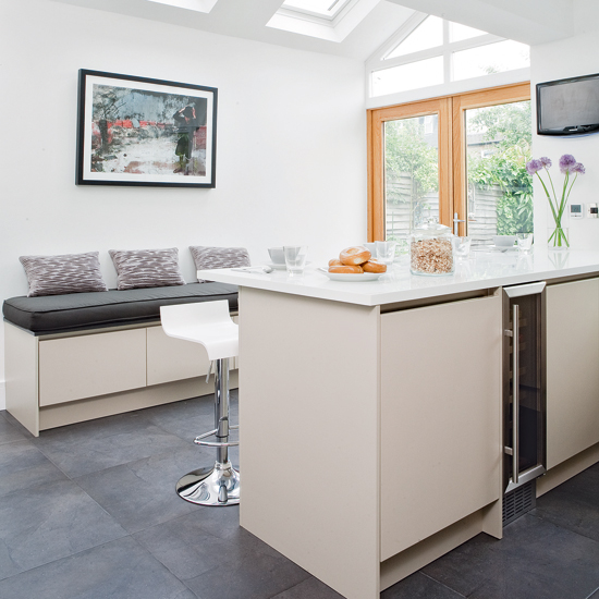 Muted grey and white kitchen