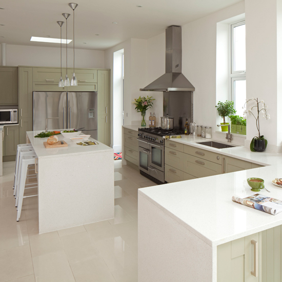 Contemporary green and white kitchen