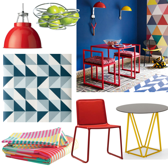 Bold and colourful geometric dining room