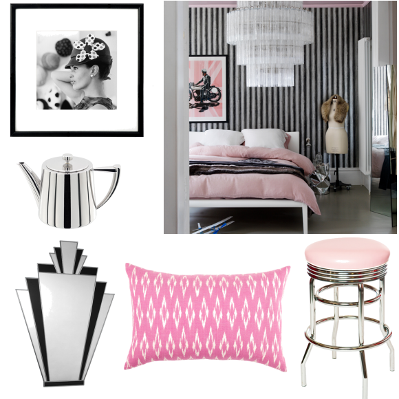 Black white and pink bedroom scheme