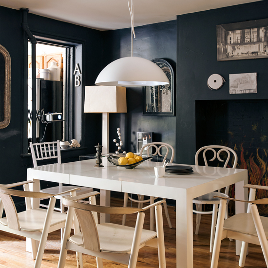 Modern black and white dining room
