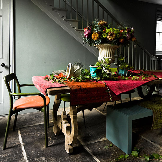 Floral dining room with banqueting table