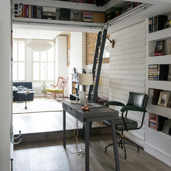 Laid-back wood and brick home office | Home office decorating ideas