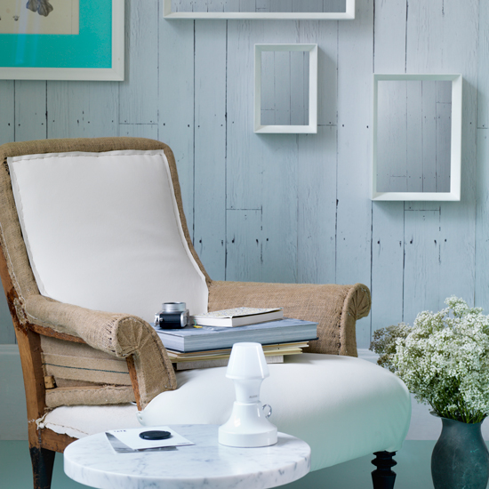 Chalky white and mint living room