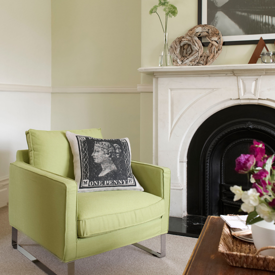 Lime green and white living room