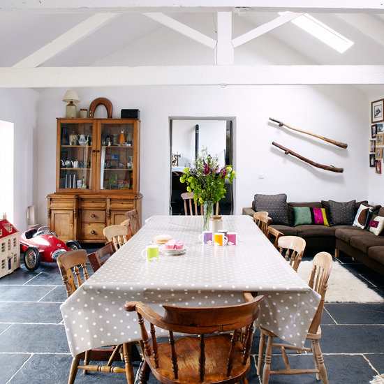 Cosy dining room with painted beams