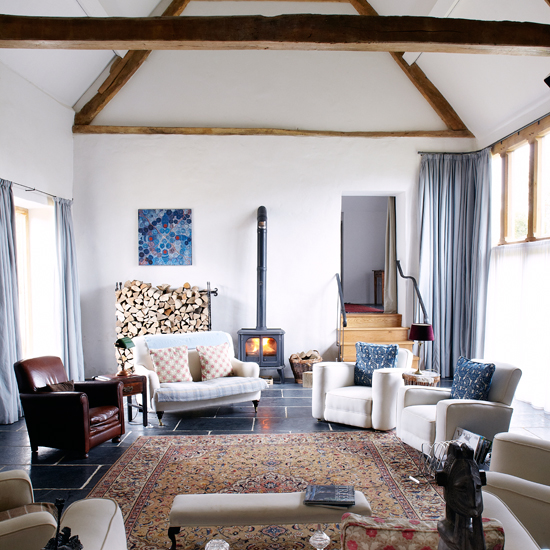 Warm and inviting living room with original beams