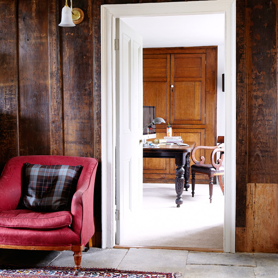 Wood panelled country hallway
