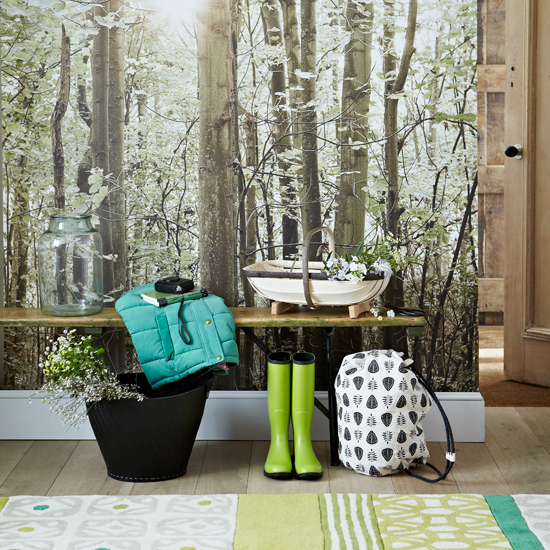 Hallway with woodland mural