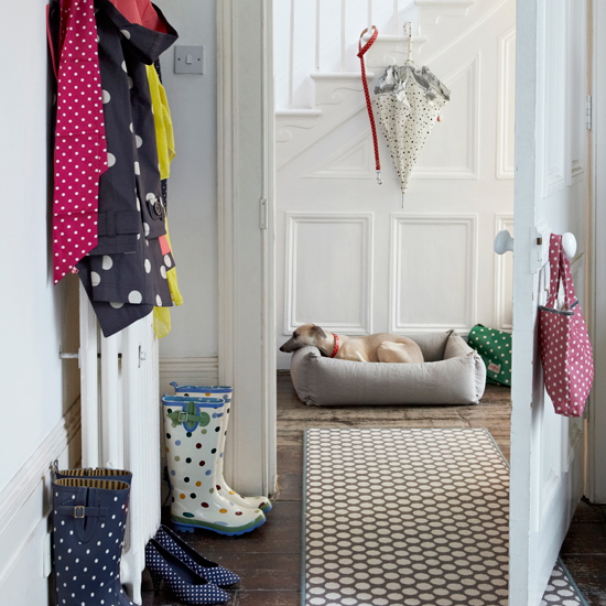 Polka dot patterned hallway