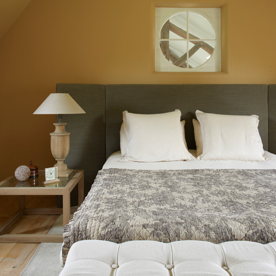 Ochre and grey bedroom housetohome.co.uk