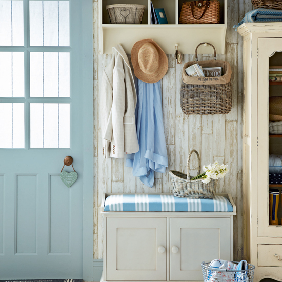 Pale blue and cream hallway 