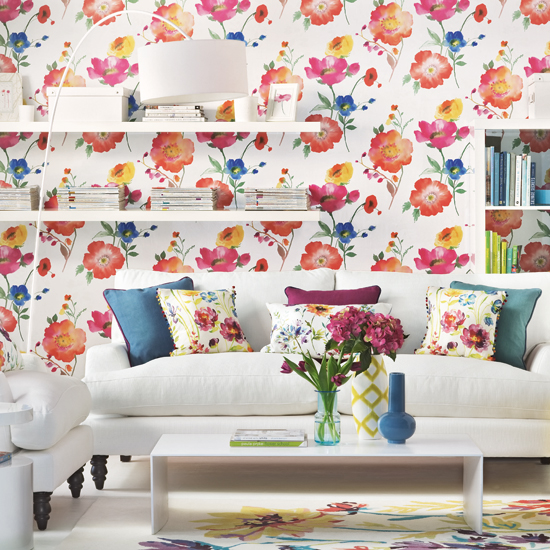 Bright floral and white living room