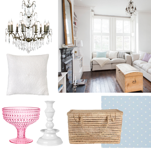 White living room with pastel accents