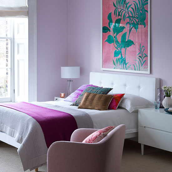 Pretty lilac bedroom with white furniture | Bedroom decorating | Homes ...