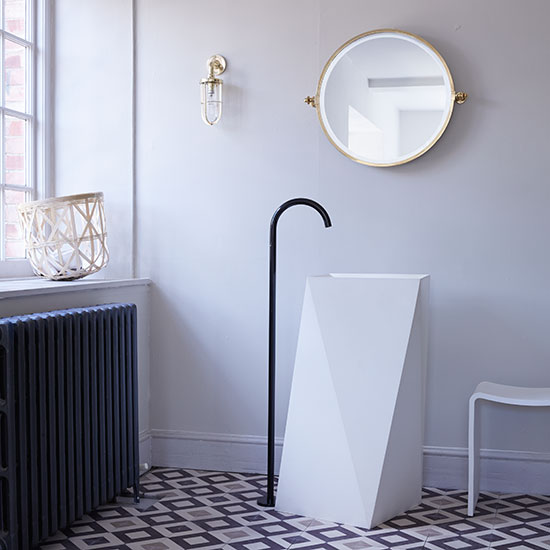 Retro bathroom with geometric flooring | Modern bathroom | PHOTO GALLERY | Livingetc | Housetohome.co.uk