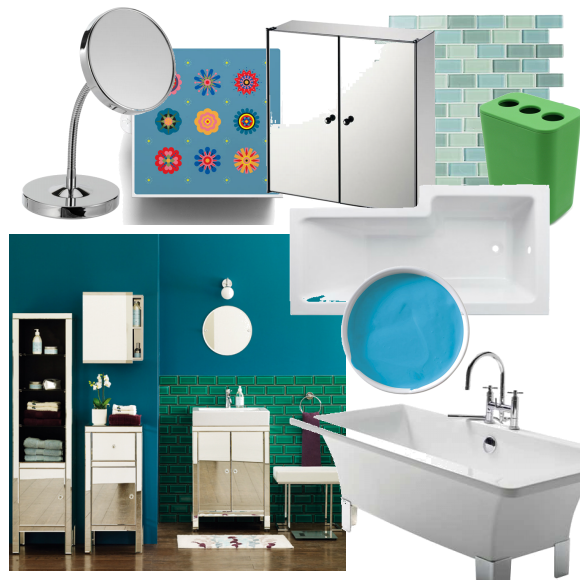 Bathroom in rich blue and green