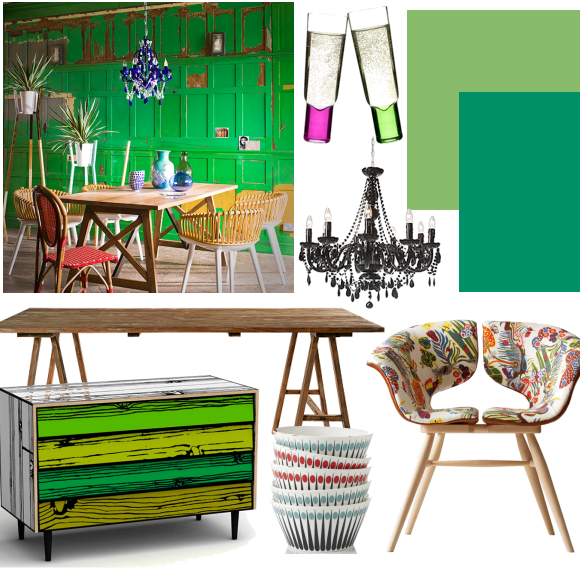 Green eclectic dining room