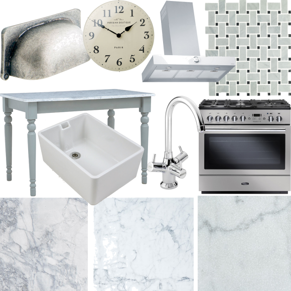 Silver and marble kitchen