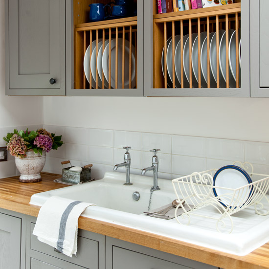Reclaimed kitchen sink Makeover Grey country kitchen housetohome ...