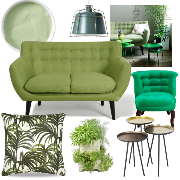 Green mid-century living room