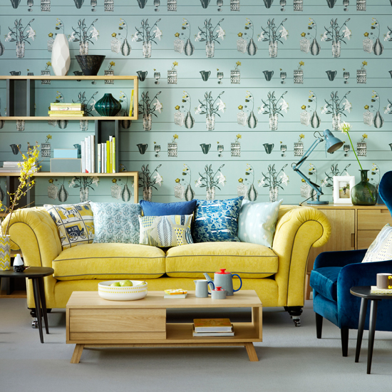 Teal living room with yellow sofa | How to decorate with yellow ...