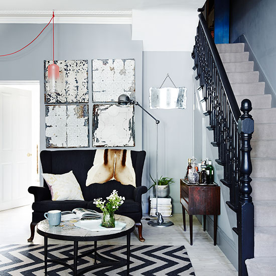 Eclectic monochrome living room