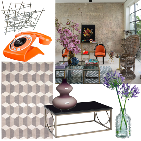 Cool neutrals and hot orange