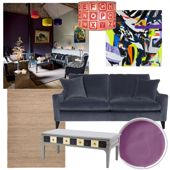 Cosy purple living room