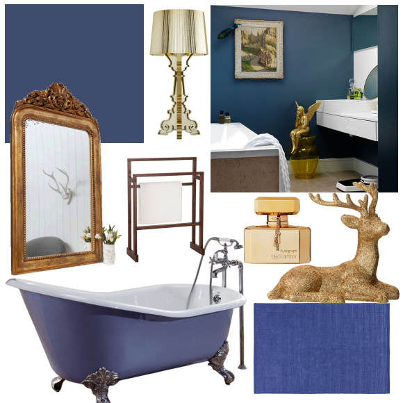 Blue and gold bathroom