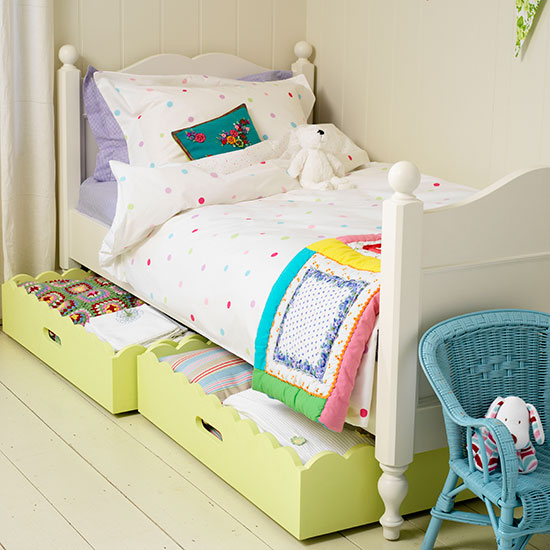 Bright under-bed storage for girl's bedroom