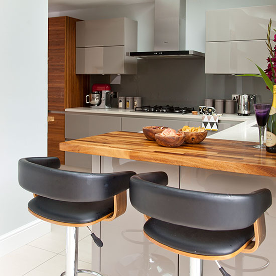 Modern kitchen with oak breakfast bar | Kitchen decorating | Ideal ...