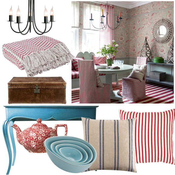 Dining room with red stripes