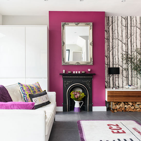 White and purple living room