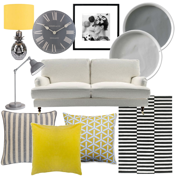 Grey and yellow living room